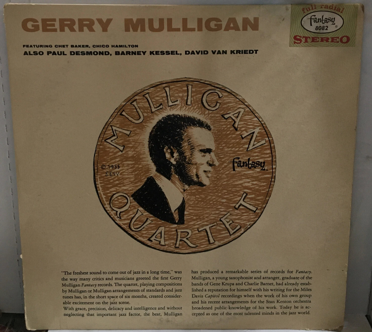 Gerry Mulligan Quartet Featuring Chet Hamilton Record 3-220 Blue