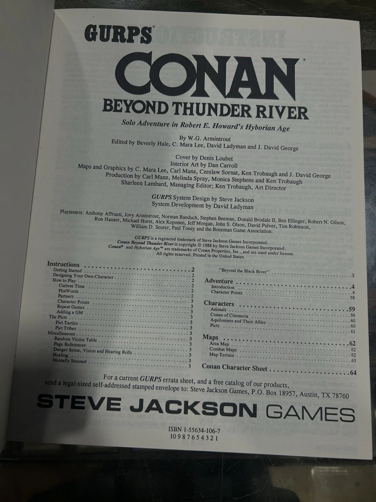 GURPS- Conan Beyond Thunder River by Steve Jackson 1988