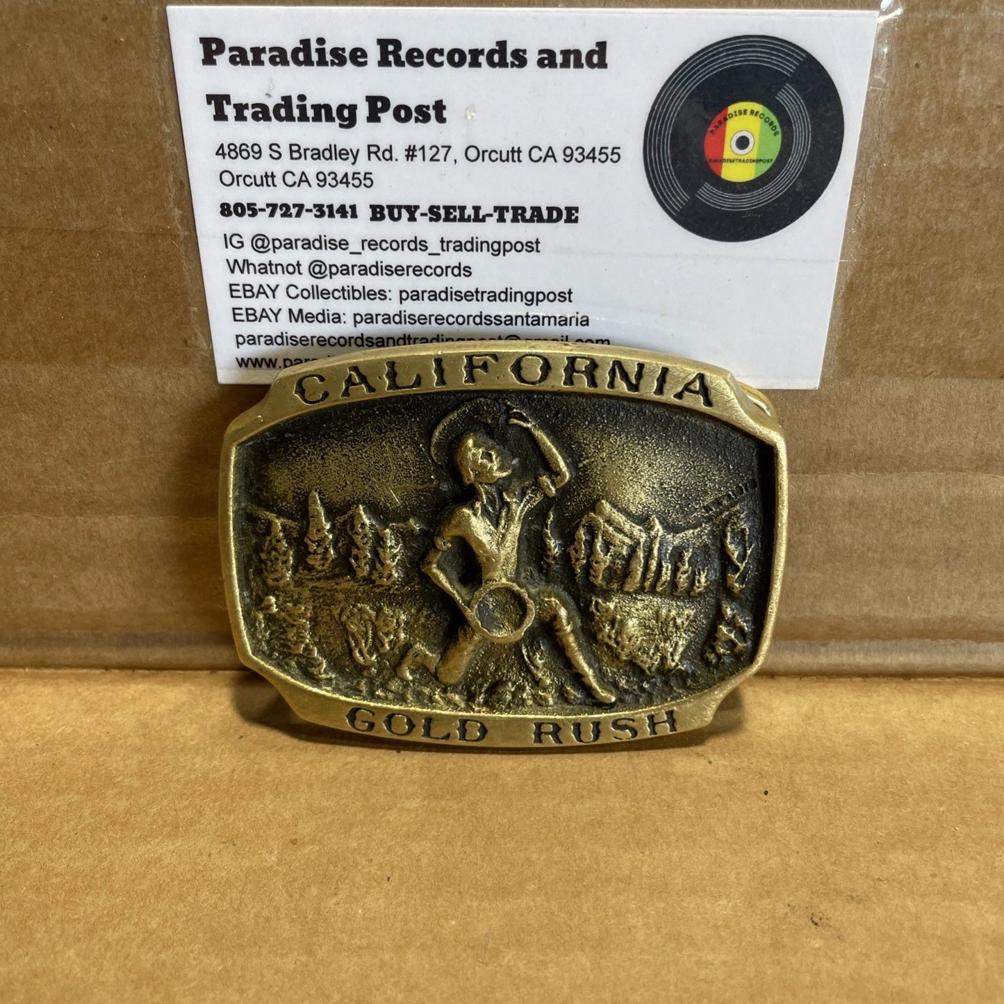 VINTAGE CALIFORNIA STATE GOLD RUSH SOLID BRASS BELT BUCKLE