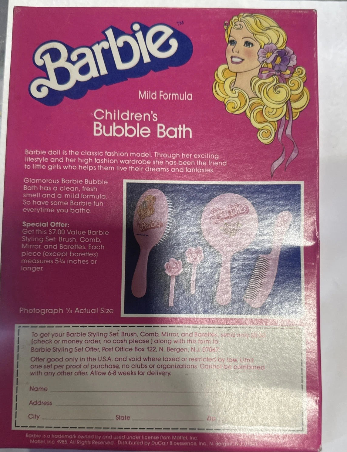 Vintage Rare 1985 Mattel Barbie Glamour Bubbles Bubble Bath Box New Sealed