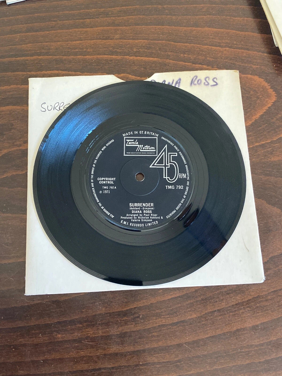 VTG 45 Diana Ross – Surrender Vinyl 7" Motown Single UK TMG 792 1971
