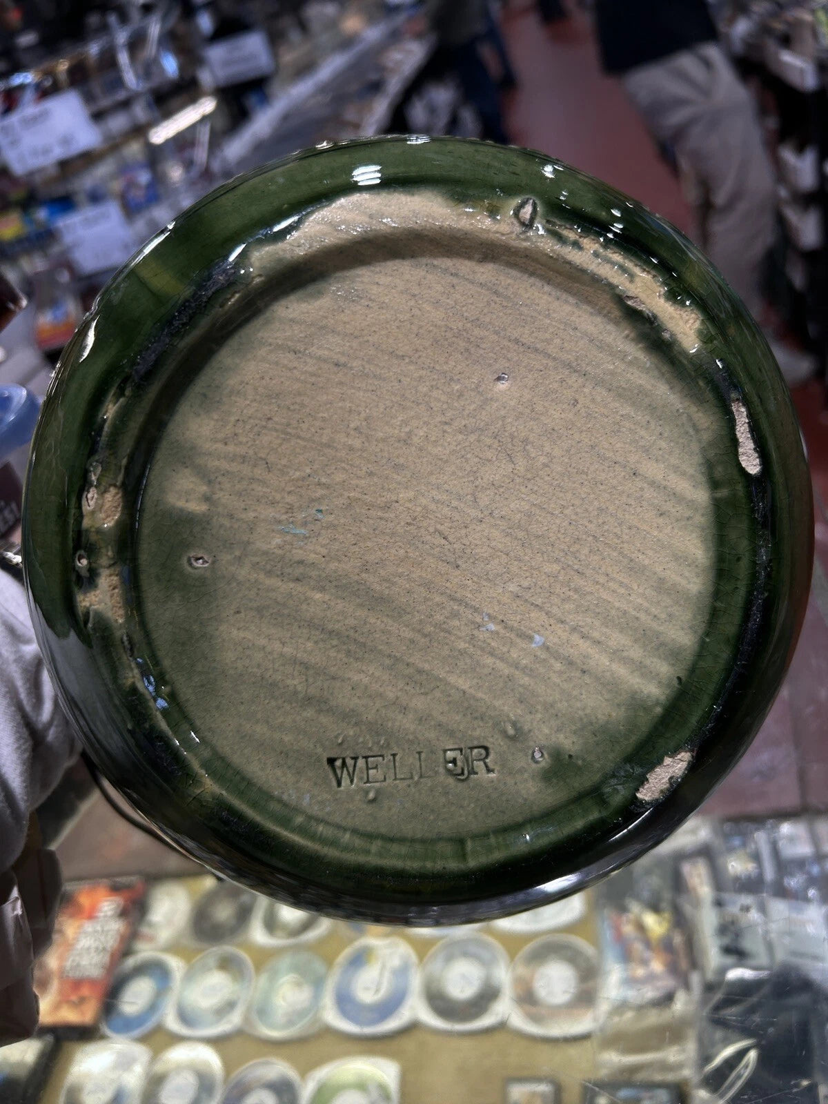 Vtg Weller Pottery Green Yellow Brown Planter Pot