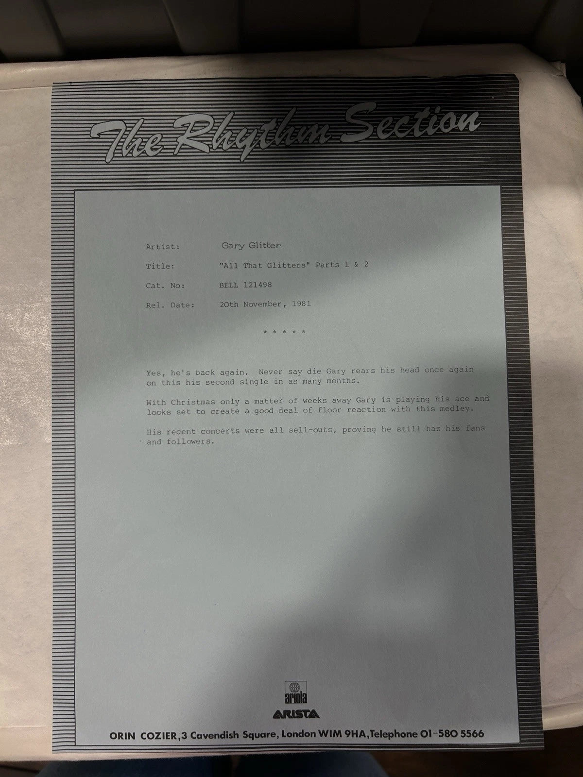 Gary Glitter All That Glitters Parts 1&2 LP test pressing