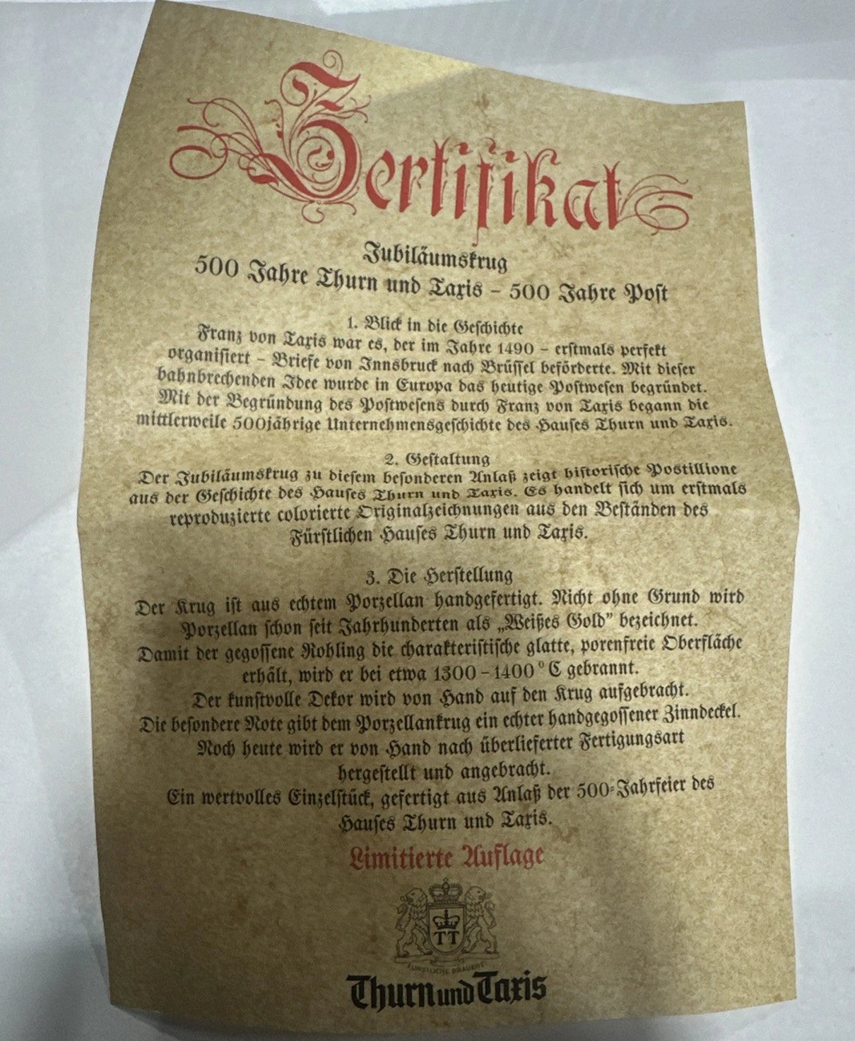 Vintage German Stein mug 500 years History With COA