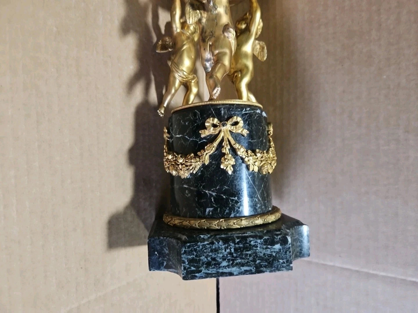 Large Antique Tiffany & Co France French Marble & Bronze Figural Clock