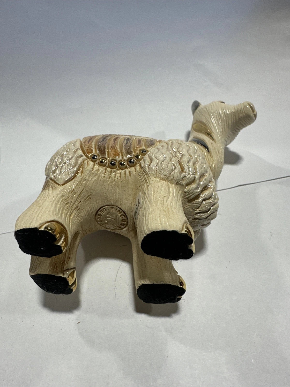 De Rosa Rinconada Pottery Llama Figurine Gold Accents 3 1/2" Tall