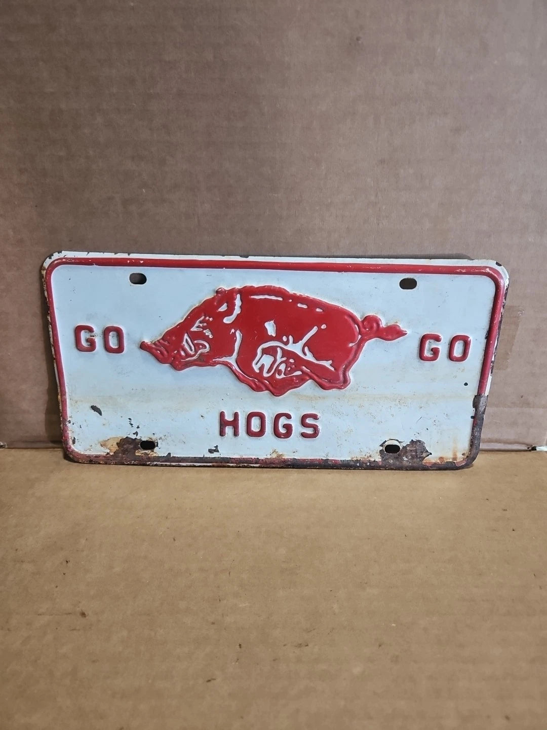 Vintage 1960s Go Hogs Go University of Arkansas Football License Plate Rare