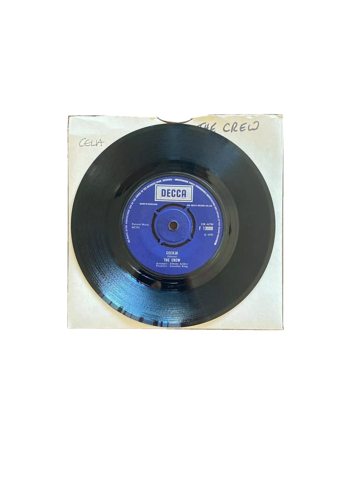 The Crew-Cecilia/1970 - 7" 45 ENGLAND UK import F.13000 1970 Vtg vinyl record