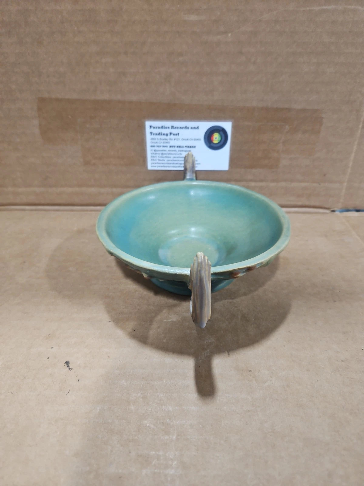 1940s Roseville Art Pottery Blue Bushberry Footed Bowl w/ Two Handles 412-6"
