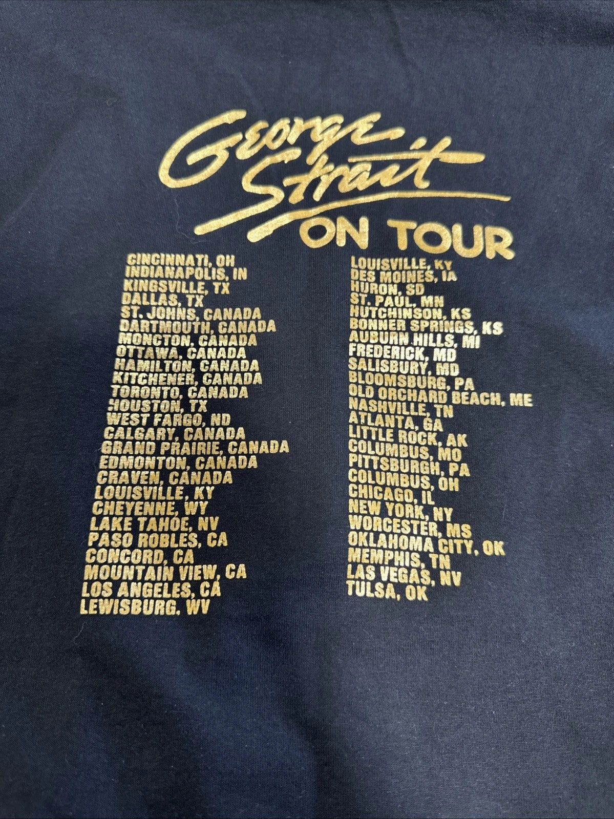 George Strait On Tour T-shirt Screen Stars Best Large Black And Gold Shirt