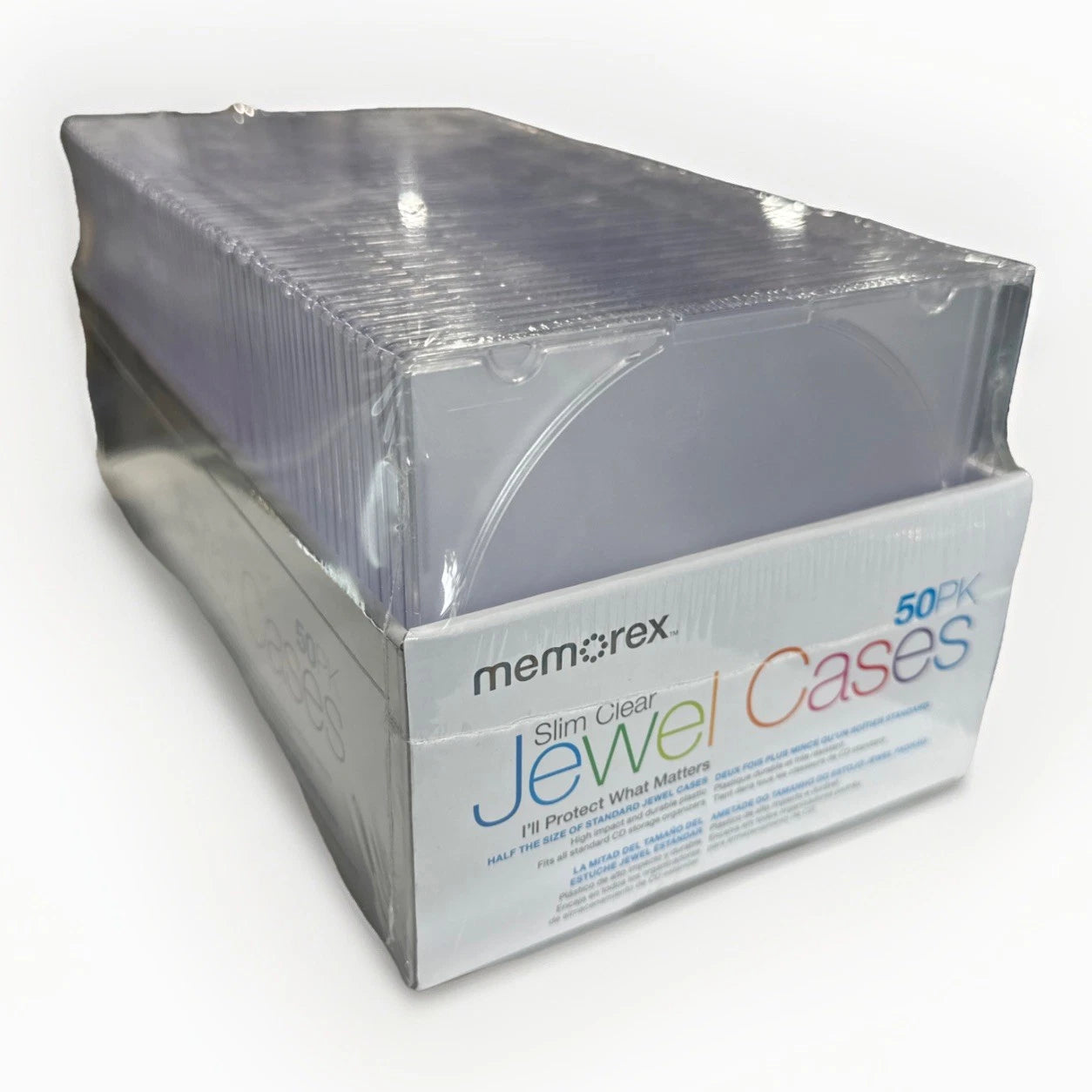 Memorex 50 Pack Of Slim Clear Jewel Cases For DVD Or CD. Clear. New Sealed