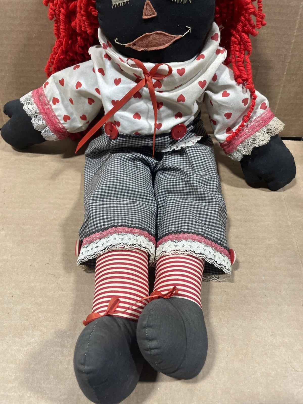 Large Vintage African American Folk Art Rag Doll, 24” Lot Of 2