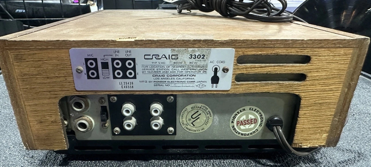 Pioneer Craig 3302 8 Track Player / Recorder Plays Tapes Parts Repair Japan Wood