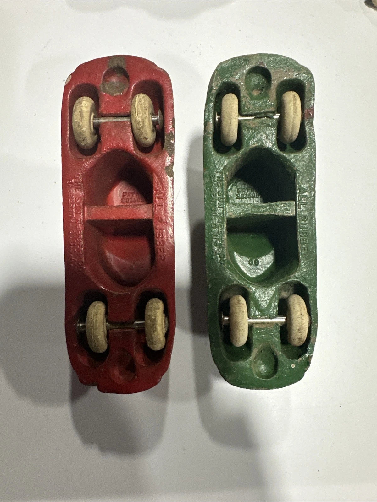 Vintage Red & Green Rubber Chrysler Airflow Car White Rubber Wheels 4” Barberton