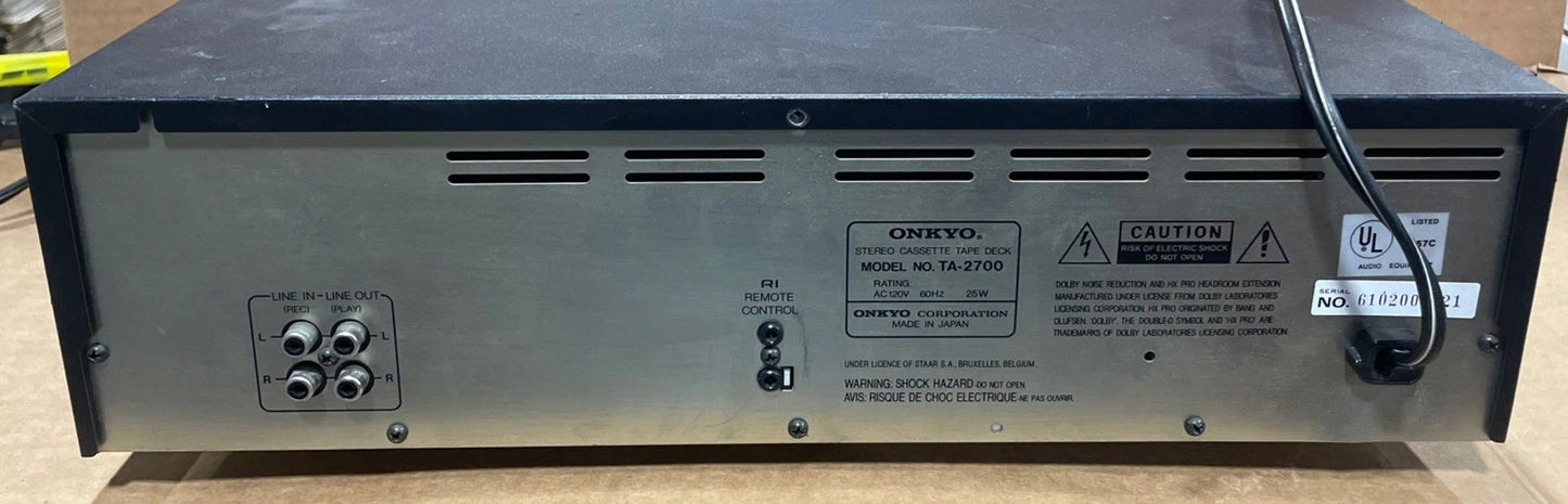 Onkyo Integra Stereo Cassette Tape Deck TA-2700 Tested Works