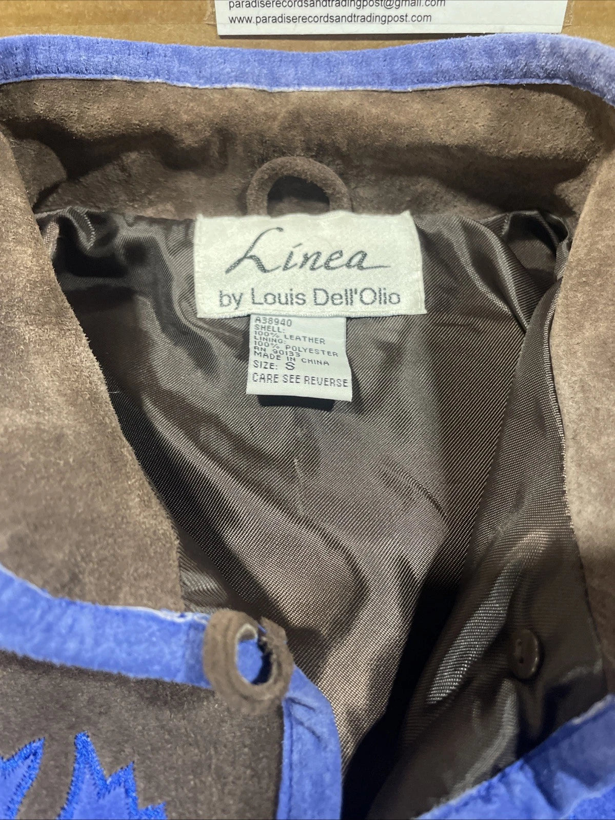 LINEA by LOUIS DELL'OLIO Genuine Leather Suede Blue Decor Jacket Coat Size Small