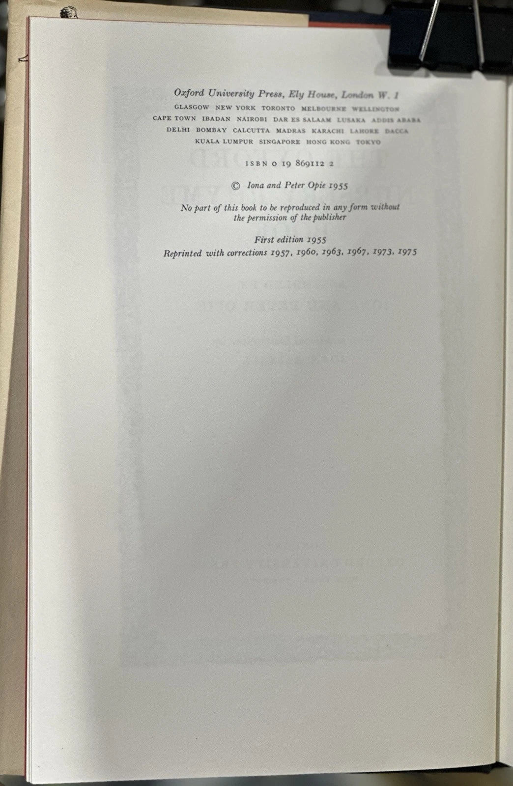 1975 The Oxford Nursery Rhyme Book by Iona & Peter Opie (HC/DJ) 800 Rhymes
