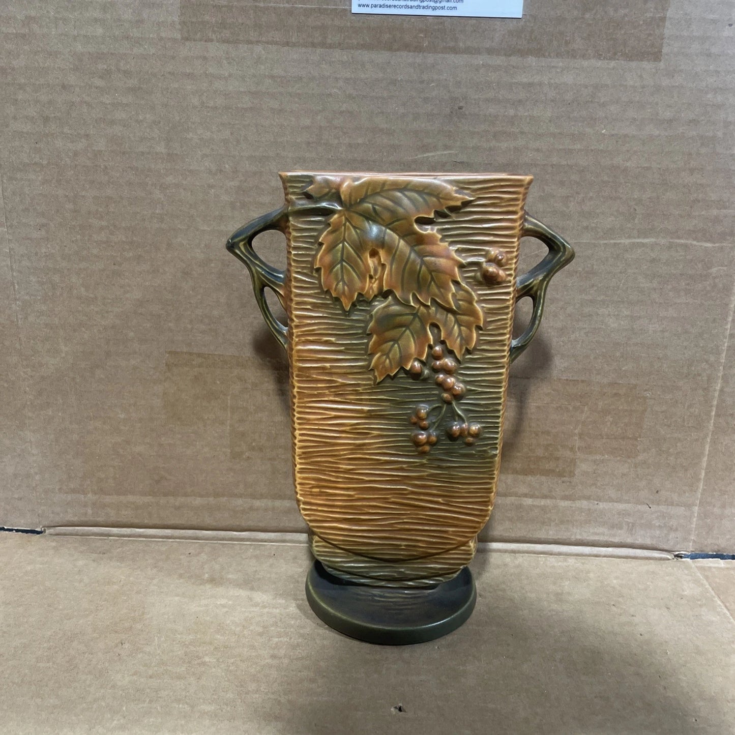 Roseville Art Pottery Square Vase 36-9” Bushberry Brown