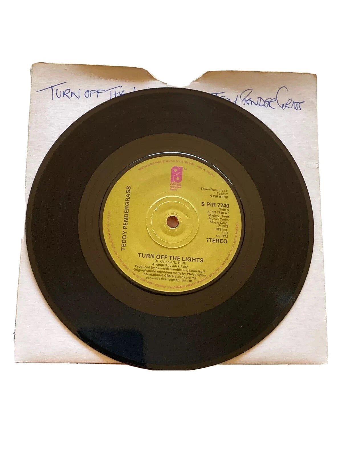 Teddy Pendergrass Turn Off The Lights Vtg Vinyl 7" UK PROMO PIR 7740 1979