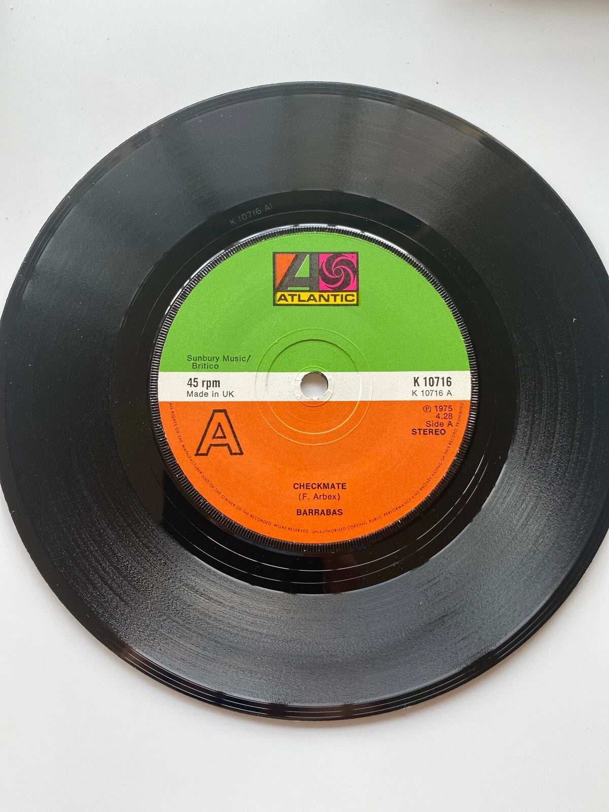 Barrabas Checkmate 7" Atlantic K10716 EX 1976 Checkmate/Four Season Woman