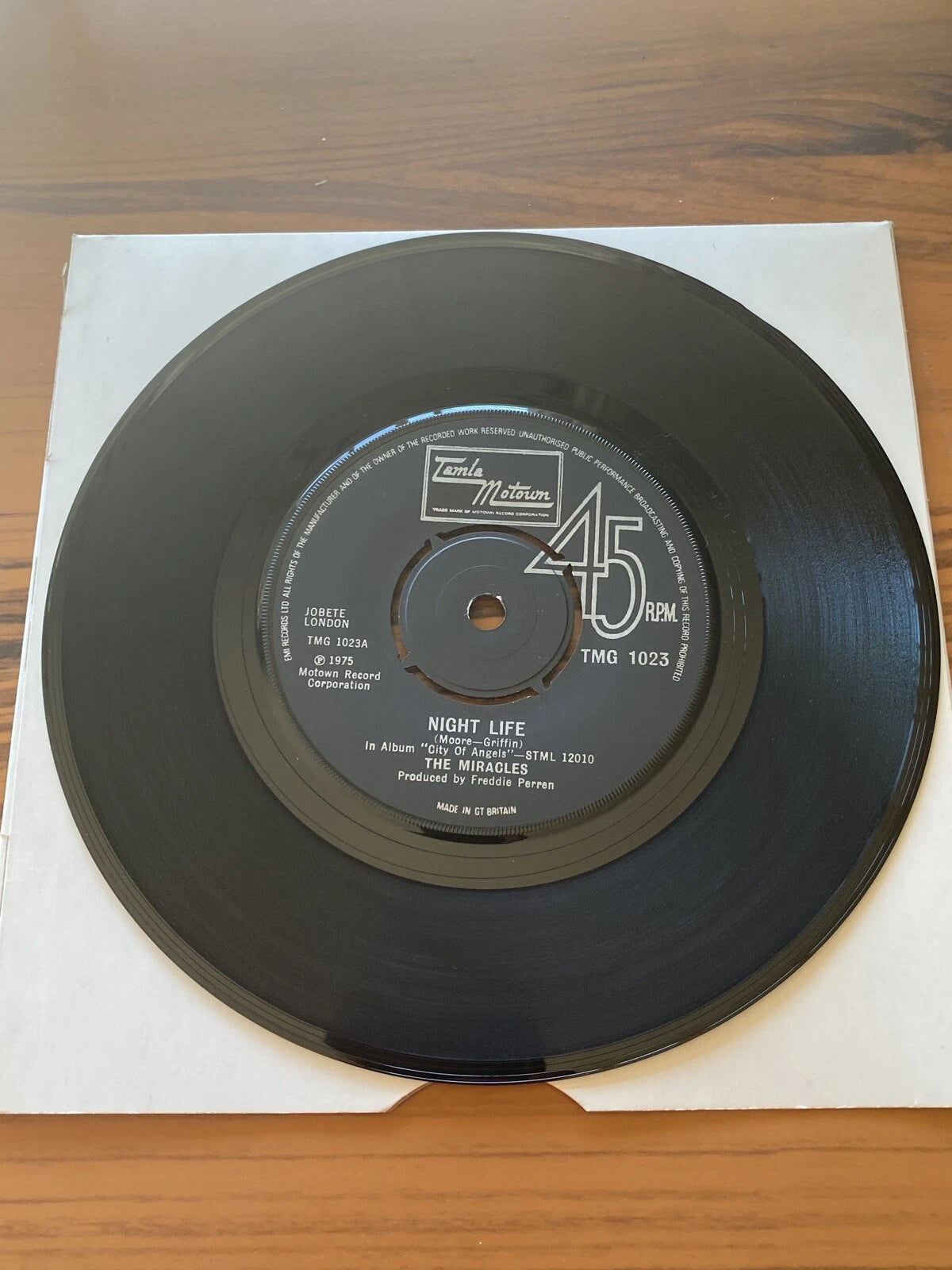 THE MIRACLES Night Life-Overture Tamla Motown TMG1023 1975 UK 7” VG++