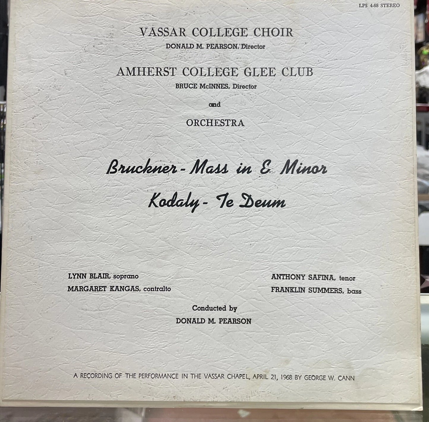 Vassar College Choir Donald Pearson, Amherst College Glee Club and Orchestra LP
