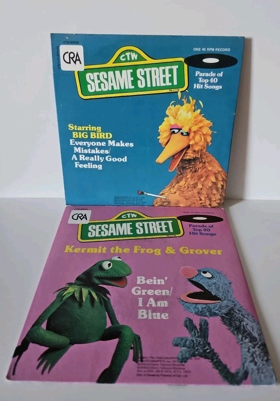 Sesame Street Big Bird Kermit The Frog & Grover Cookie Monster 45 RPM CTW