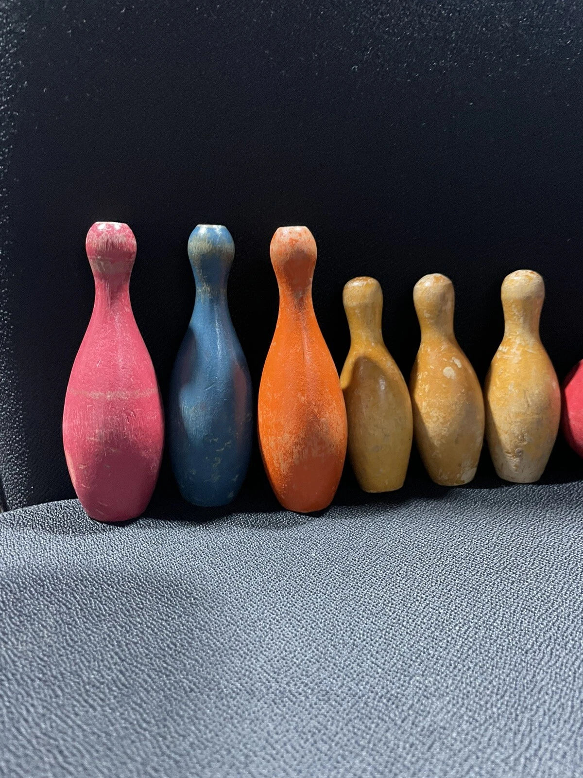Antique Wooden Bowling Pins 6 Pins 2 Balls Different Sizes