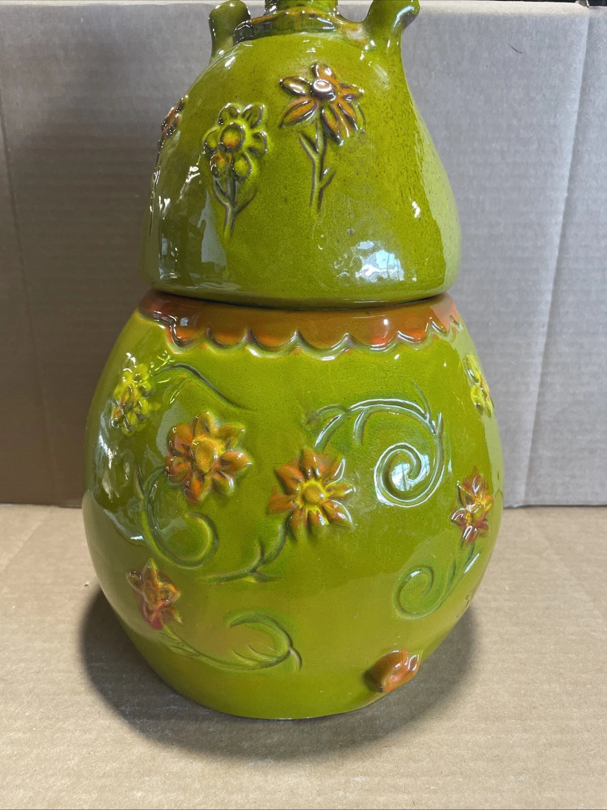 Pacific Stoneware 1968 Flower The Pig Cookie Jar Green Rare Vintage
