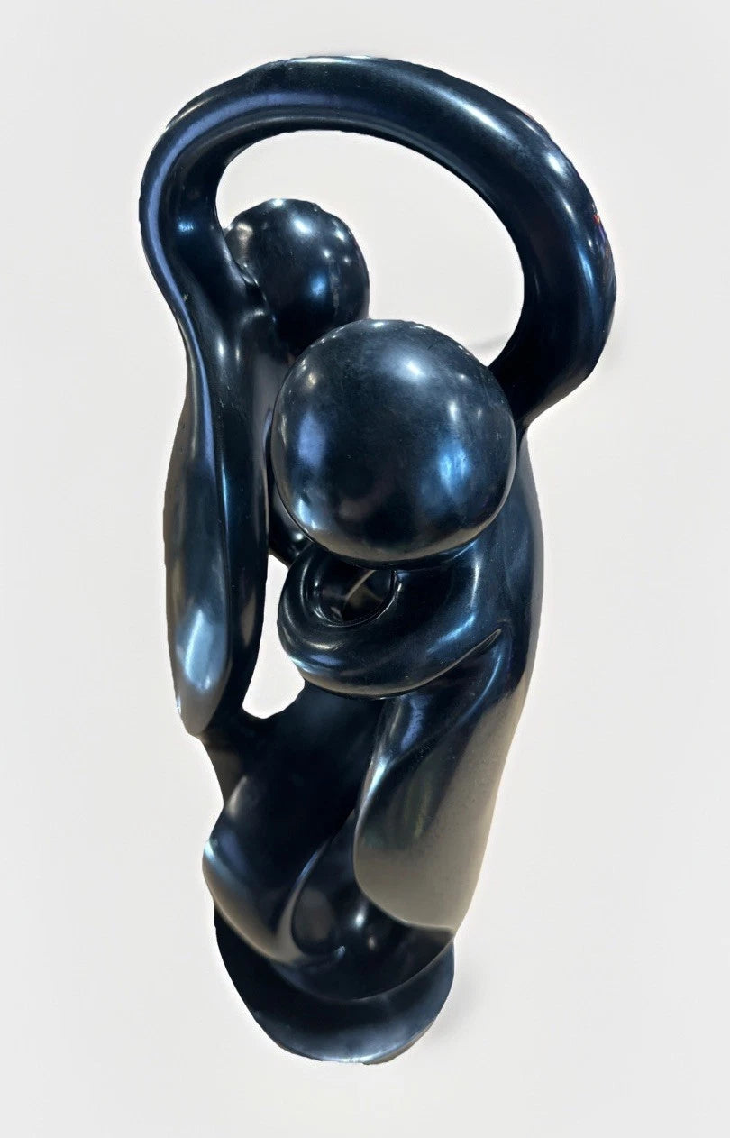 Abstract Human Figure Sculpture Modern- Family of Three Black