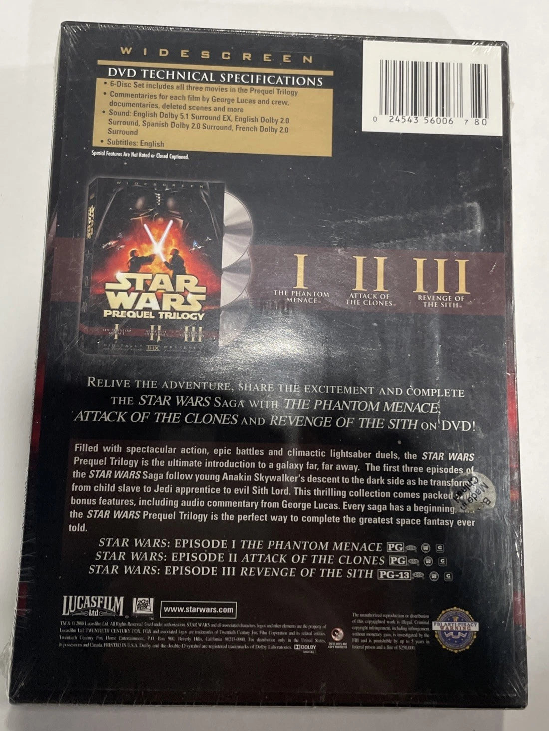 Star Wars Prequel Trilogy I, II, & III DVD 2008 6-Disc Box Set NEW & SEALED!