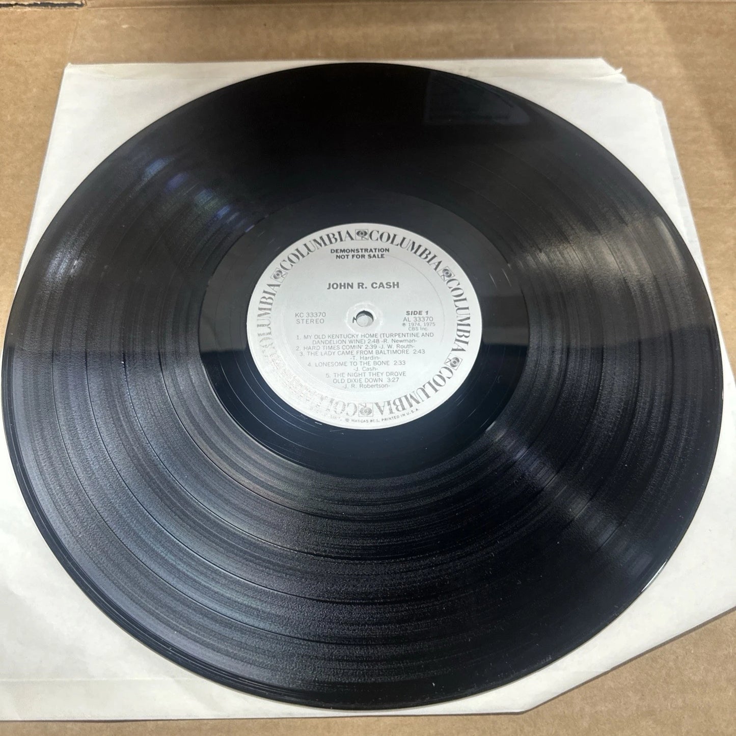 1975 John R. Cash Vinyl Record (KC 33370) white label and promo strip rare!