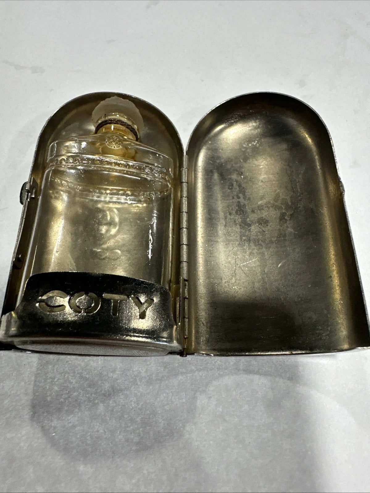 Coty Vintage Antique Bottle With Silver Metal Case