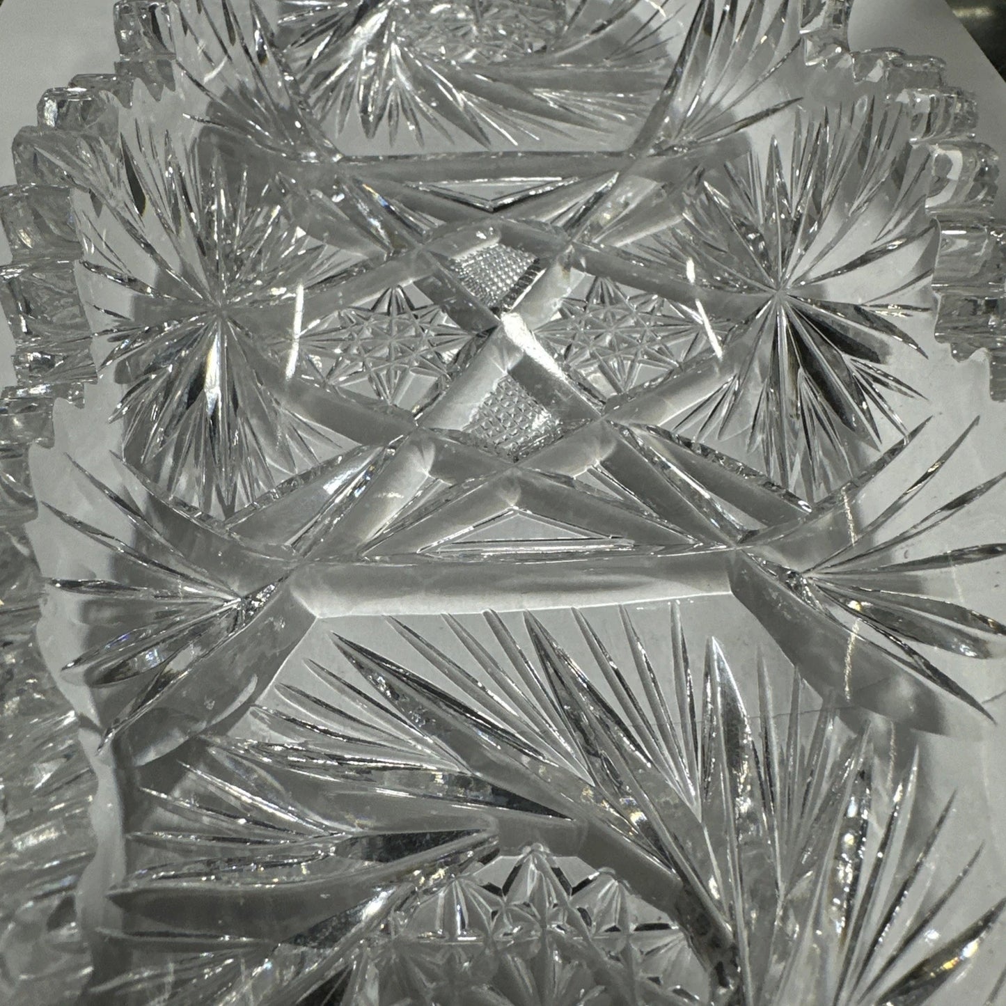 Antique American Brilliant Cut Crystal Pinwheel Sawtooth Rim Oblong Oval Dish