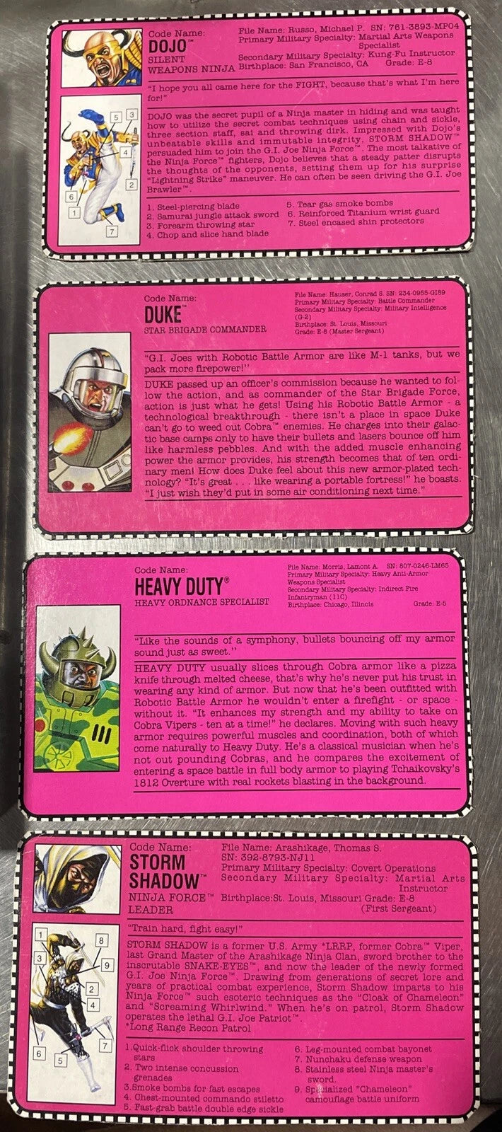 GI/G.I. JOE FILE CARD - T' JBANG - Hasbro vintage