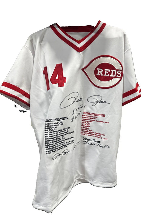 Pete Rose Autographed Signed Stat Jersey Baseball PSA Limited 500 Hit King #278