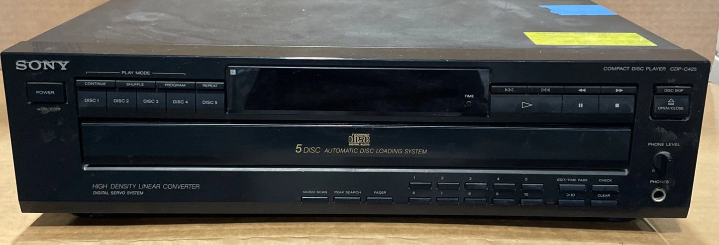 Sony Compact Disc Player 5 Disc Changer Model CDP-C425 With OEM Remote tested
