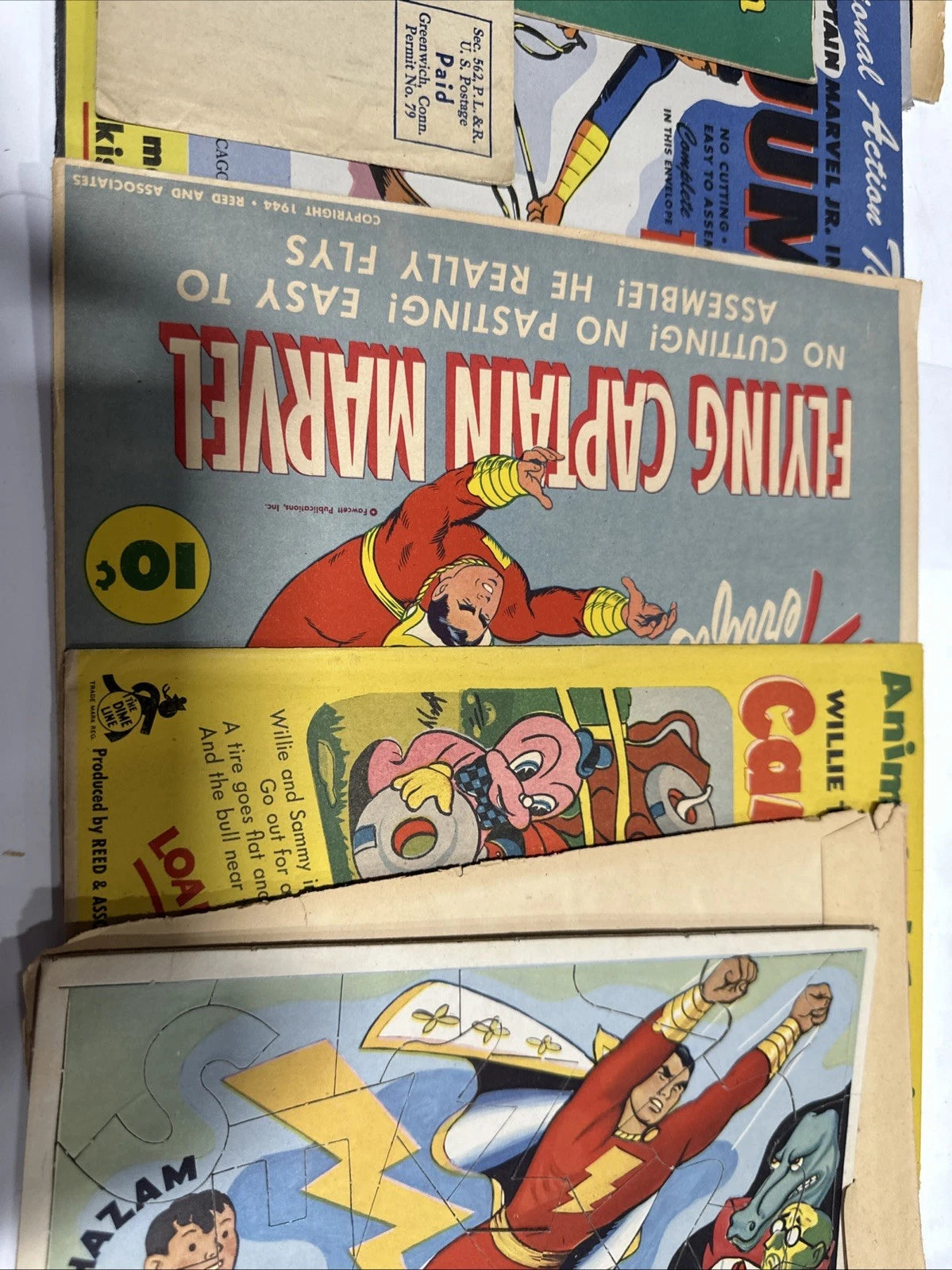 PAPER TOY LOT, SHAZAM, WILLIE THE WORM, CAPTAIN MARVEL, ANNIE, SOLD AS IS