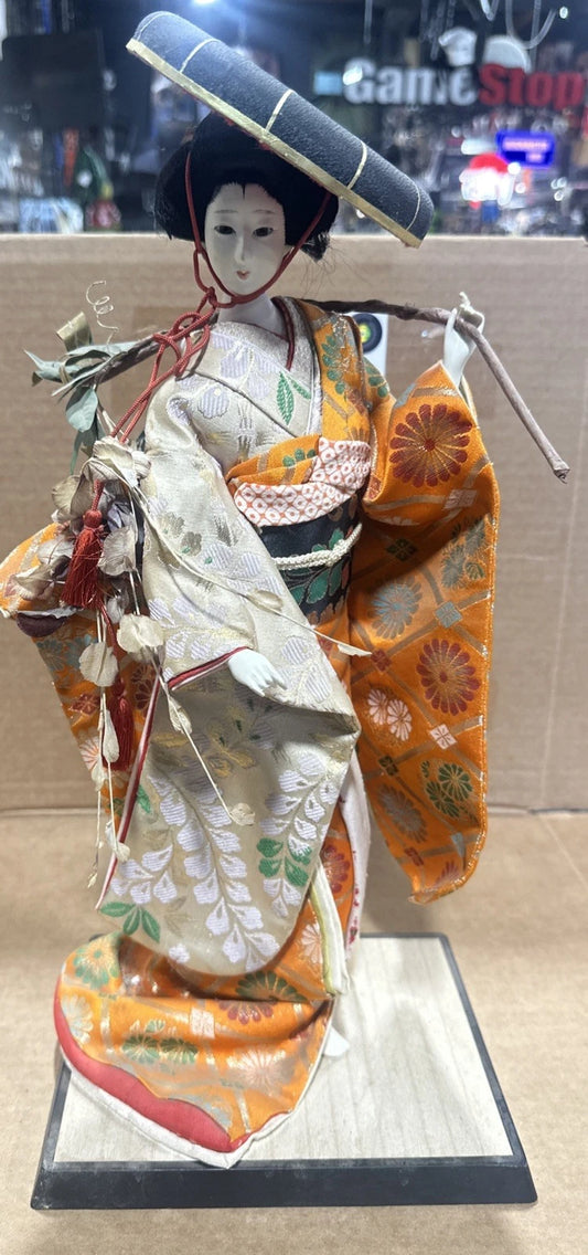 Vintage Japanese Gofun Doll Fuji Musume Kimono Geisha Maiko Wisteria Branch