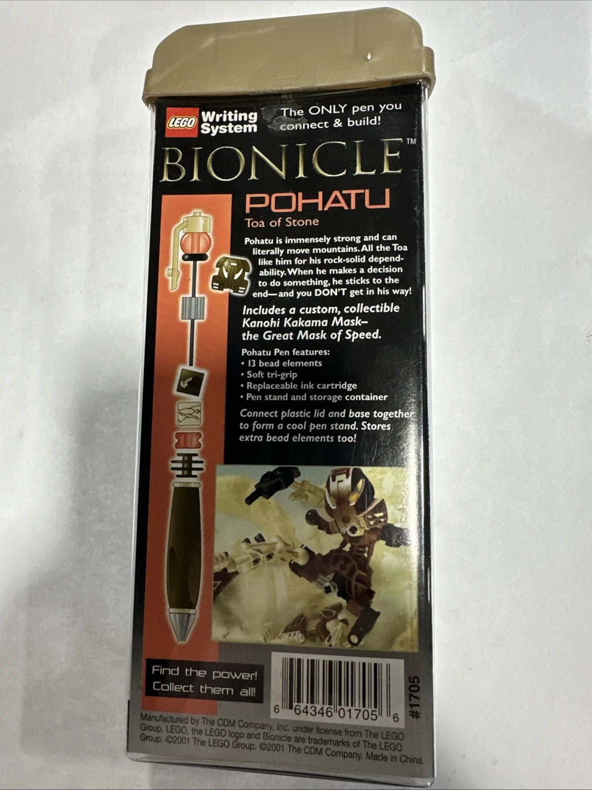 LEGO BIONICLE 2001 TOA OF STONE POHATU PEN WRITING SYSTEM OPEN BOX SET 1705