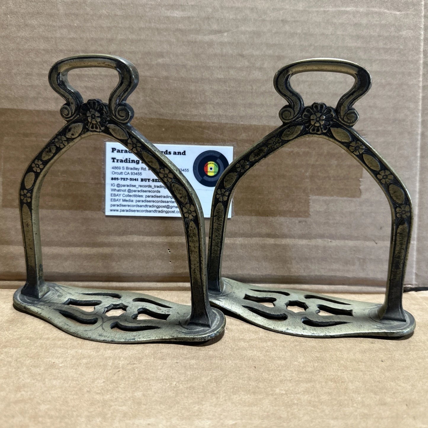 GERMANIA WESTERN SADDLE STIRUPS (2) WITH METAL SIDES HORSE TACK- VINTAGE
