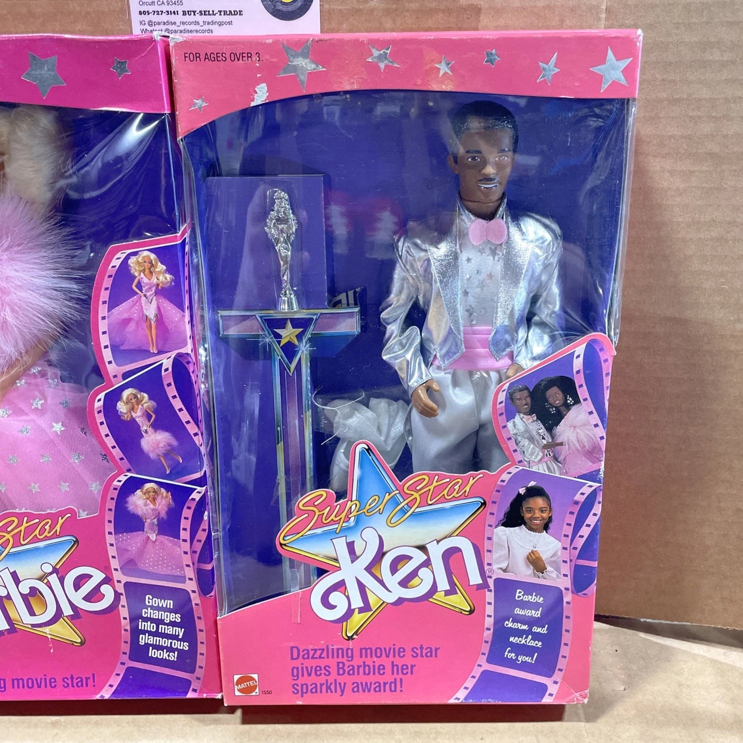 Vintage Super Star Barbie Ken 1550 1605 Mattel Movie Star Black 1988 80s NIB