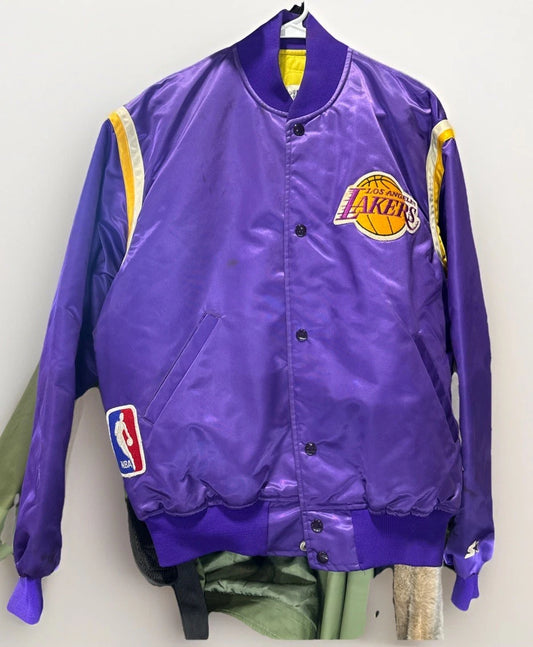 Vintage Los Angeles Lakers Starter Satin Bomber Jacket 90s Basketball L
