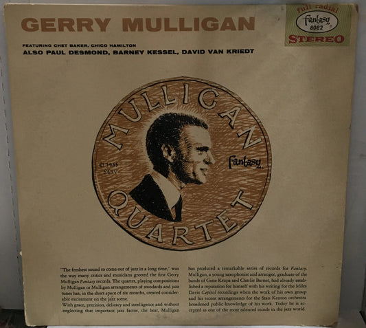 Gerry Mulligan Quartet Featuring Chet Hamilton Record 3-220 Blue