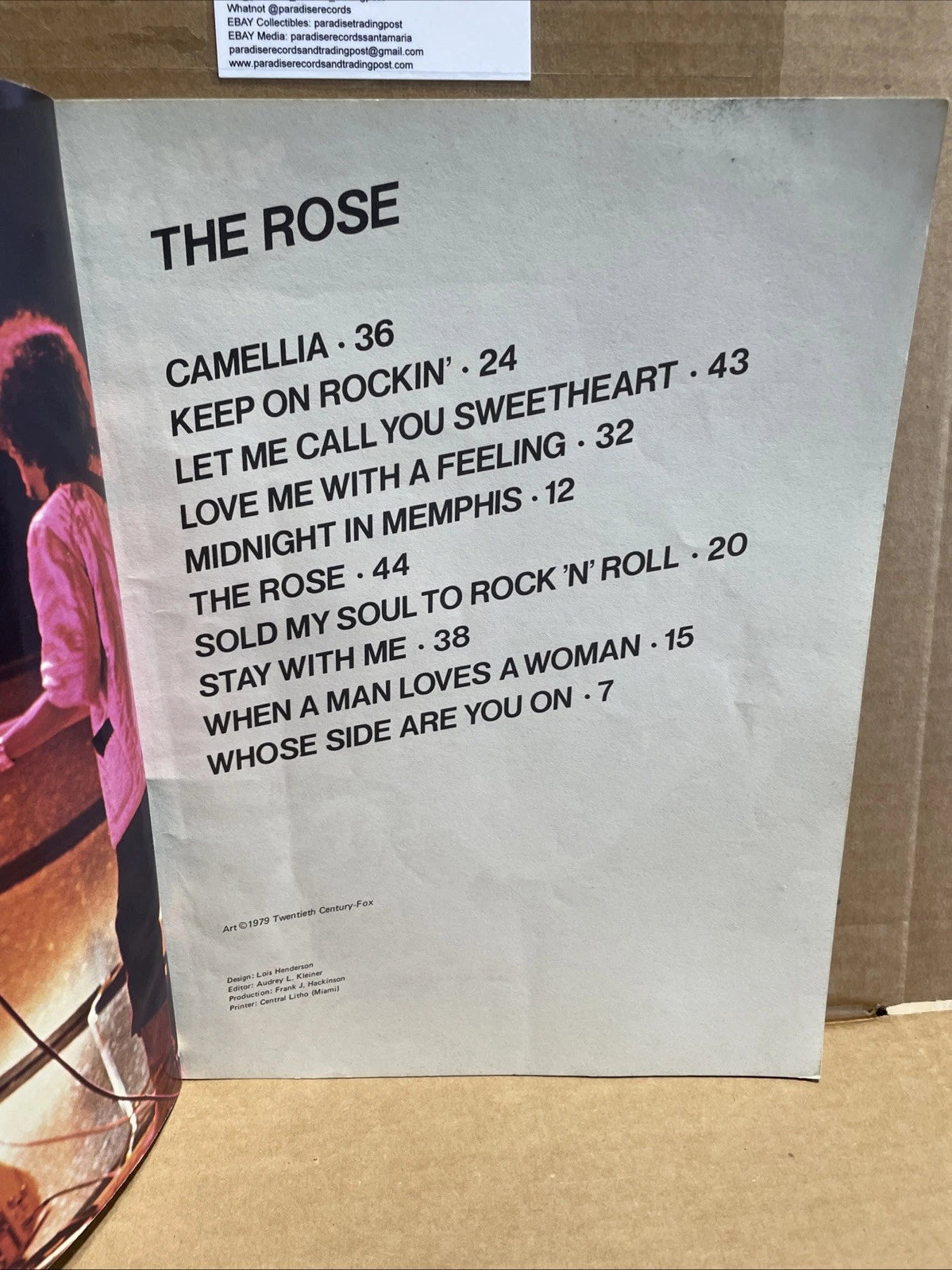 Bette Midler THE ROSE Film SOUNDTRACK Songbook Piano Vocal Chords 10 Songs 1979