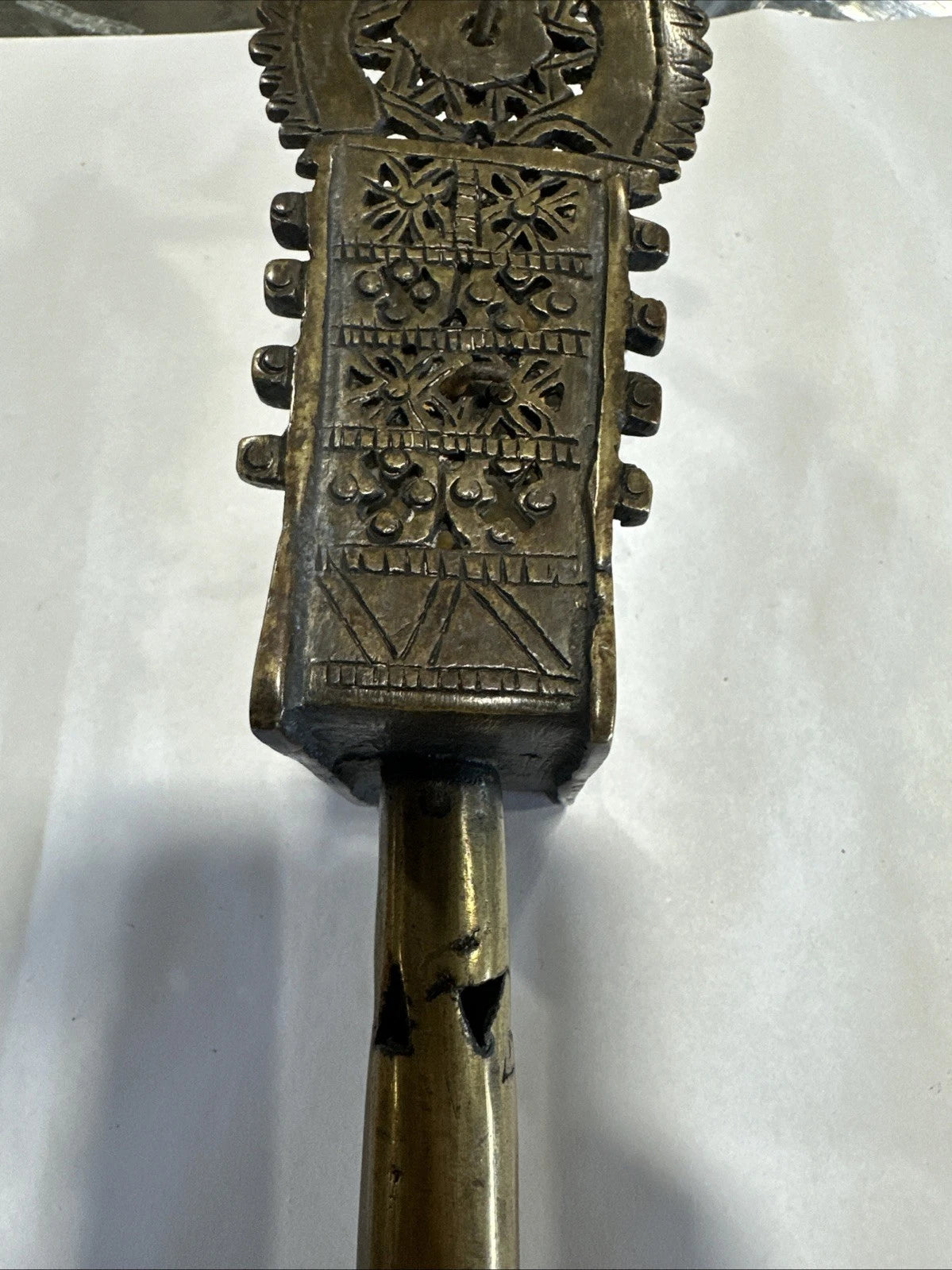 Antique Victorian Bronze Toned Metal Rattle 10 Inch