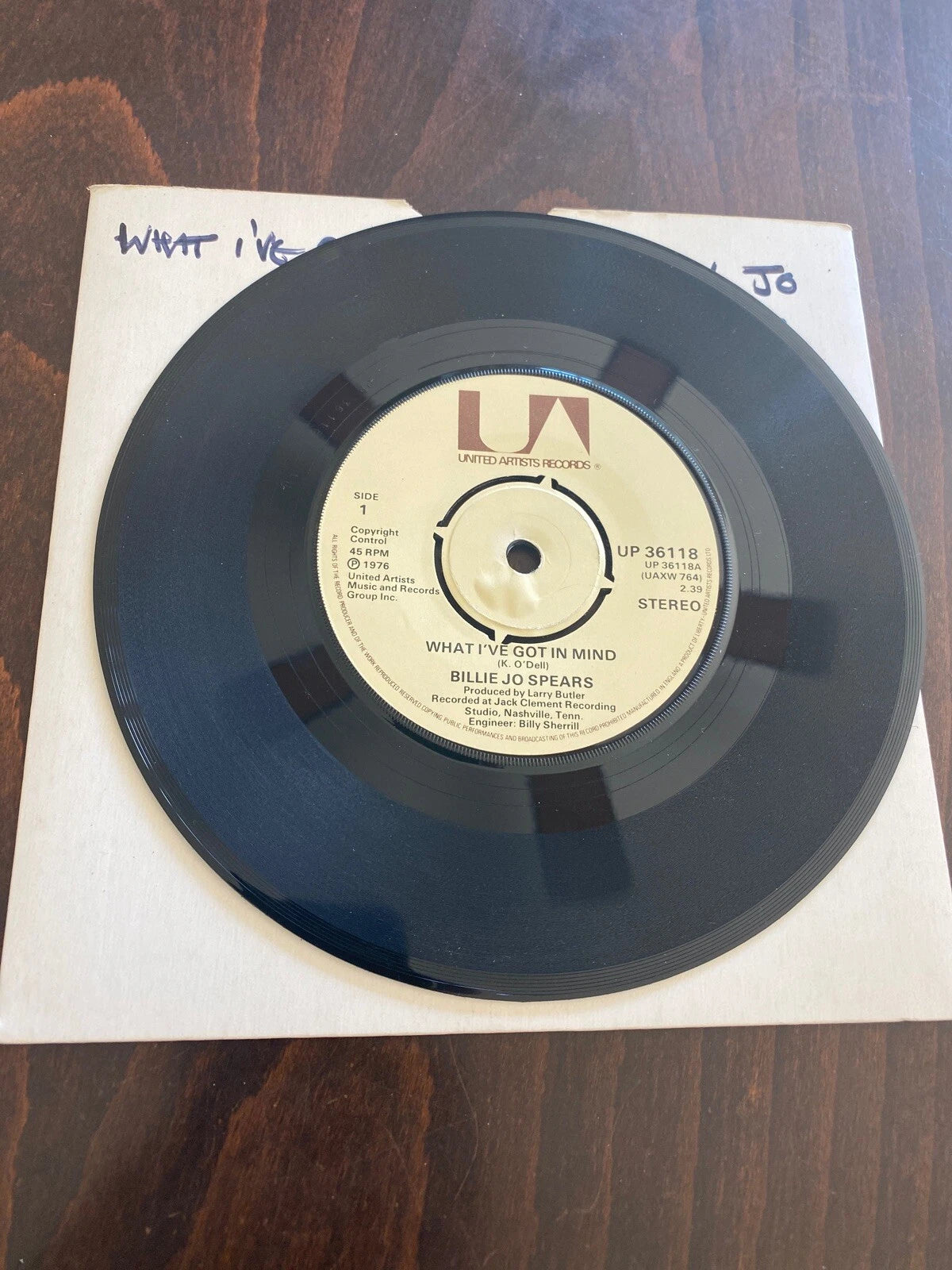 Vtg UK import BILLIE JO SPEARS * WHAT I'VE GOT IN MIND * 7" SINGLE 1976
