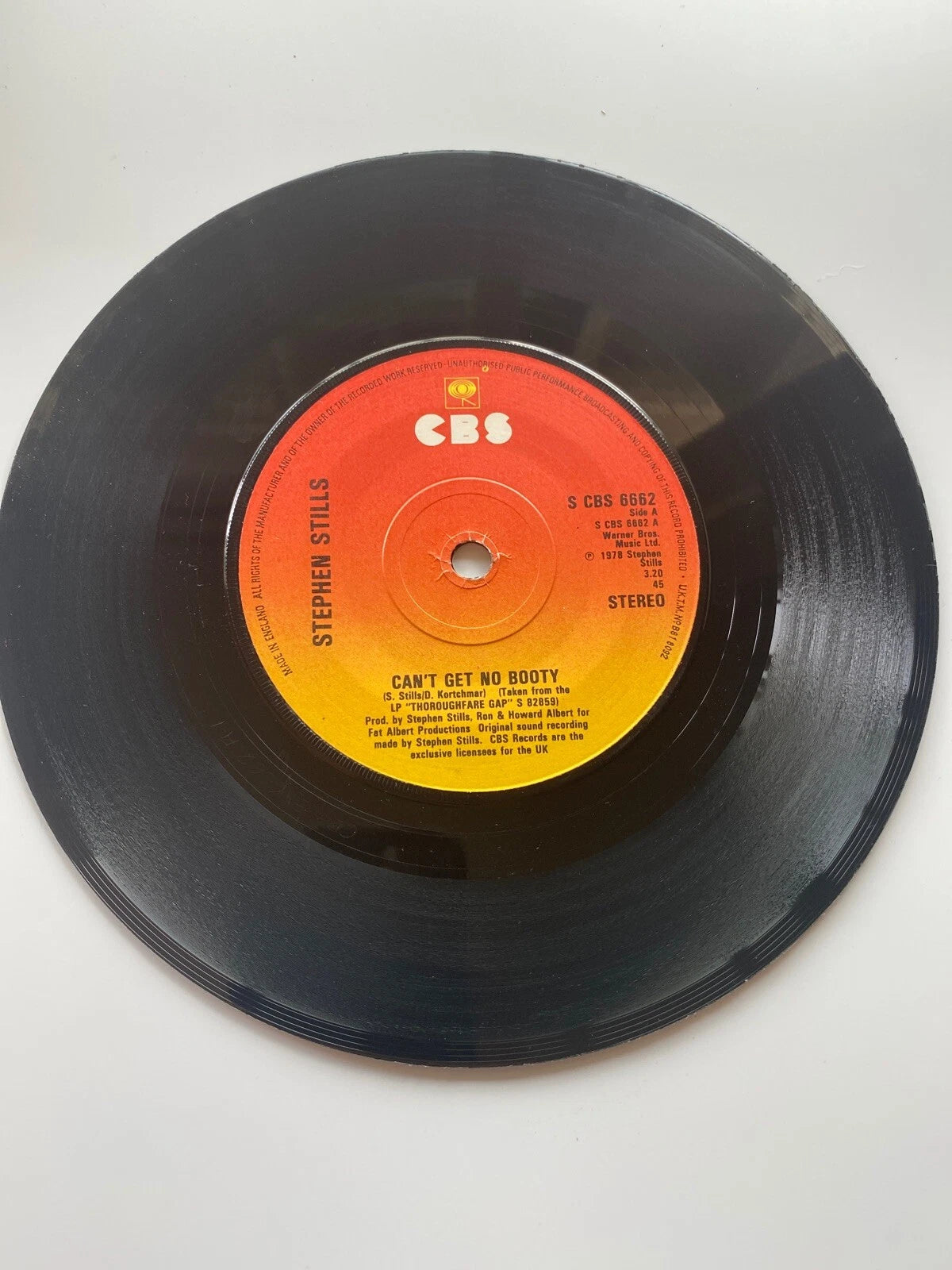 STEPHEN STILLS Can't Get No Booty 7" VINYL UK Cbs 1978 B/W Lowdown (Scbs6662)