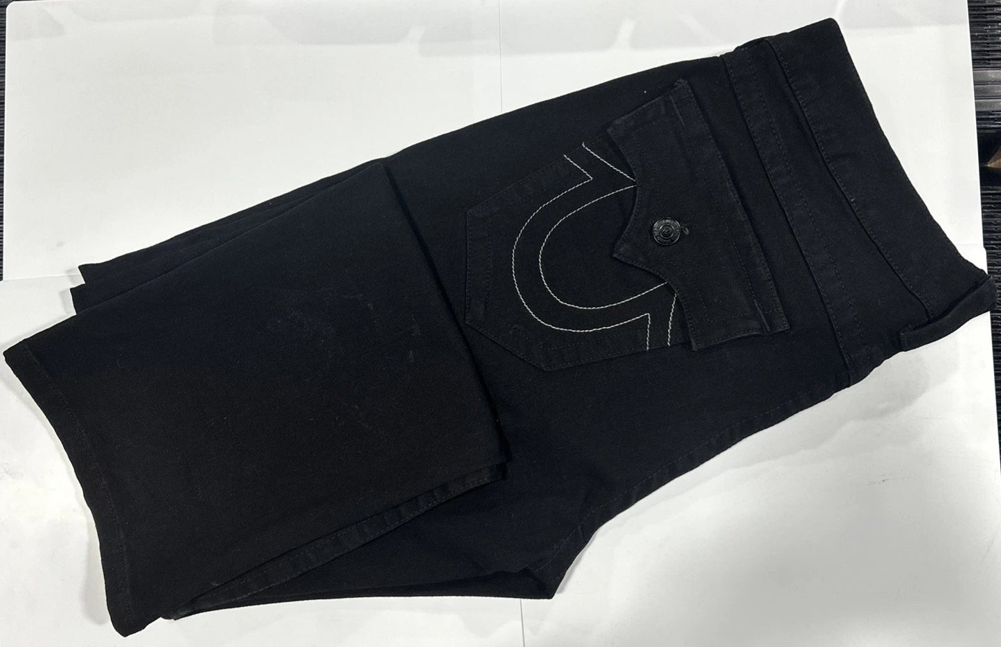 True Religion Jeans Mens size 36x32 Ricky Flap SN Relaxed Straight Black Denim