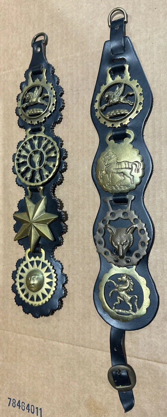 Vintage Horse Tack Brass Medallion Strap On Leather Vintage